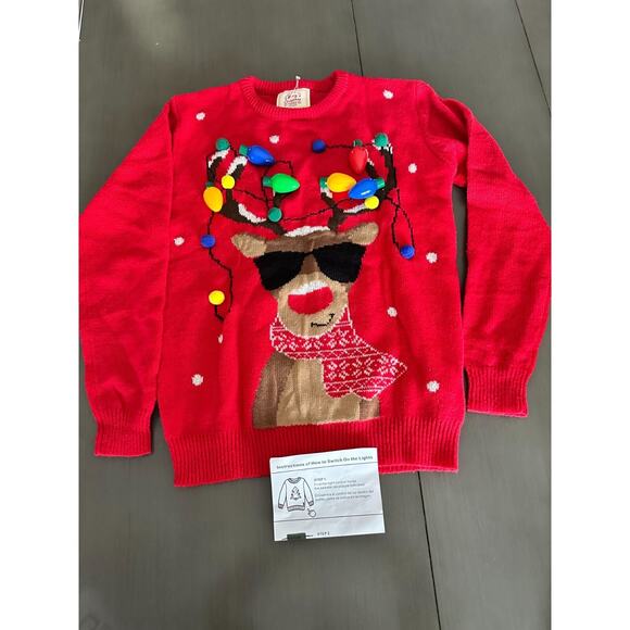 New: Women's Christmas Reindeer Traditional Knitted Holiday Ugly Sweater - Picture 1 of 6